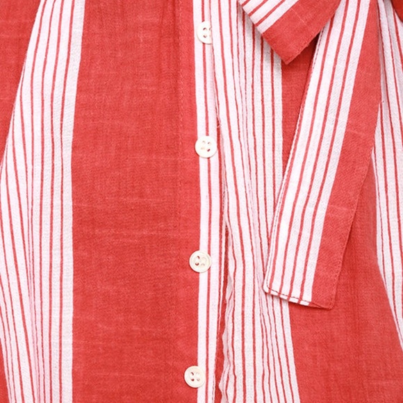 Faithfull the Brand Amalfi Rust-Red Striped Off-Shoulder Mini Dress • Size S - Picture 14 of 14